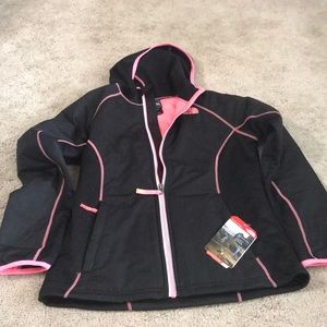 Black/hot pink fitted with hood North Face jacket